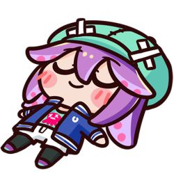 Rule 34 | 1girl, blush, chibi, chroneco, chroneco (vtuber), closed eyes, closed mouth, full body, green hat, hair between eyes, hat, indie virtual youtuber, lowres, lying, on back, purple hair, solo, tentacle hair, transparent background, virtual youtuber