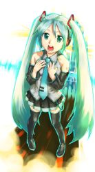 Rule 34 | detached sleeves, hatsune miku, long hair, necktie, solo, tagme, thighhighs, twintails, very long hair, vocaloid