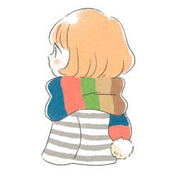 Rule 34 | :|, blunt bangs, blush stickers, bob cut, closed mouth, cropped torso, enpera, expressionless, eyes visible through hair, from side, highres, itunohika, long sleeves, looking away, multicolored clothes, multicolored scarf, orange hair, original, pale color, pom pom (clothes), profile, scarf, shirt, short hair, simple background, solo, sparkle, striped clothes, striped scarf, striped shirt, tareme, upper body, white background