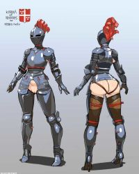Rule 34 | 1girl, armor, armored boots, ass, bevor, boots, bottomless, breastplate, butt crack, cleft of venus, couter, covered face, cuirass, cuisses, faceless, faceless female, faulds, feathers, female knight, from behind, full body, gauntlets, greaves, helmet, high heels, jewelry, kardia, multiple views, necklace, nisetanaka, no panties, original, pauldrons, poleyn, pussy, rerebrace, shadow, shoulder armor, simple background, solo, standing, stiletto heels, vambraces, wide hips, y shaped butt crack