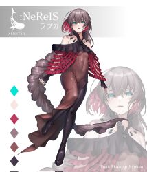 Rule 34 | 1girl, arms at sides, bare shoulders, black sclera, blue eyes, boots, braid, breasts, brown hair, color guide, colored inner hair, colored sclera, commentary request, covered navel, dress, frilled shark, frilled wrist cuffs, frills, full body, high heel boots, high heels, highres, kurono hyouka, long hair, looking at viewer, multicolored hair, original, personification, red hair, shark, shark girl, small breasts, solo, teeth, two-tone hair, upper teeth only, very long hair, wrist cuffs, zoom layer