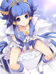 Rule 34 | 10s, 1girl, aoki reika, blue eyes, blue hair, blue skirt, blue theme, boots, bow, cure beauty, cure beauty (princess form), earrings, hair tubes, jewelry, knee boots, long hair, looking at viewer, matching hair/eyes, precure, shorts, shorts under skirt, sitting, skirt, smile, smile precure!, solo, sora to umi, tiara, very long hair