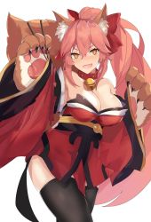 Rule 34 | + +, 1girl, absurdres, animal ear fluff, animal ears, animal hands, bare shoulders, bell, black thighhighs, blush, bow, breasts, cat paws, chopsticks, claws, cleavage, collar, fangs, fate/extra, fate/grand order, fate (series), fox ears, fox girl, fox tail, gloves, hair between eyes, hair bow, highres, japanese clothes, jingle bell, kimono, large breasts, long hair, long sleeves, looking at viewer, musicatopos, neck bell, obi, paw gloves, pelvic curtain, pink hair, ponytail, red bow, red kimono, sash, short kimono, sidelocks, simple background, smile, solo, sparkling eyes, tail, tamamo (fate), tamamo cat (fate), tamamo cat (first ascension) (fate), thighhighs, thighs, white background, wide sleeves, yellow eyes