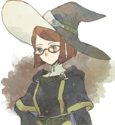 Rule 34 | 1girl, closed mouth, deqqqooon, fire emblem, fire emblem awakening, glasses, hat, leather, miriel (fire emblem), nintendo, red eyes, red hair, solo, sweater, turtleneck, turtleneck sweater, upper body, witch hat
