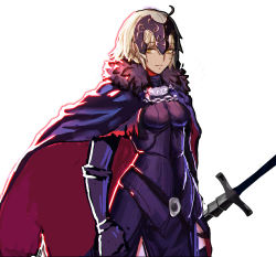 Rule 34 | 1girl, blonde hair, cape, deng haojun, fate/grand order, fate (series), highres, jeanne d&#039;arc (fate), jeanne d&#039;arc alter (avenger) (fate), jeanne d&#039;arc alter (avenger) (first ascension) (fate), jeanne d&#039;arc alter (fate), looking at viewer, short hair, smile, solo, sword, weapon