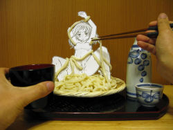 Rule 34 | 1girl, anus, arms up, bad id, breasts, chopsticks, cup, food, lonely, nipples, noodles, nude, object insertion, paper child, papercraft (medium), photo (medium), pussy, sasaki yukinojou, solo focus, spread legs, tears, tentacles, udon, unconventional media, vaginal