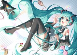 Rule 34 | 1girl, absurdres, aqua hair, black skirt, black sleeves, black thighhighs, blue eyes, boots, breasts, detached sleeves, hatsune miku, highres, holding, holding microphone stand, long hair, medium breasts, megaphone, menna (0012), microphone, microphone stand, miniskirt, necktie, pleated skirt, shoulder tattoo, skirt, sleeveless, solo, tattoo, thigh boots, thighhighs, twintails, very long hair, vocaloid
