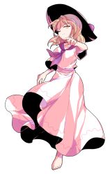 Rule 34 | 1girl, ;), alphes (style), bare arms, bare legs, barefoot, blonde hair, bow, breasts, closed mouth, dairi, eyebrows, facing away, full body, hair between eyes, hat, hat bow, highres, leg up, long skirt, looking away, looking up, louise (touhou), medium breasts, neckerchief, one eye closed, parody, purple bow, purple neckerchief, purple sailor collar, sailor collar, shirt, short hair, short sleeves, skirt, skirt set, smile, solo, standing, standing on one leg, style parody, touhou, touhou (pc-98), transparent background, tsurime, v-shaped eyebrows, white hat, white shirt, white skirt, yellow eyes