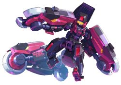 Rule 34 | assault visor, bakusou henkei hang-on, d.o.d. (bakusou henkei hang-on), glowing, highres, kaneko tsukasa, looking ahead, mecha, motor vehicle, motorcycle, no humans, official art, robot, science fiction, second-party source, solo, white background