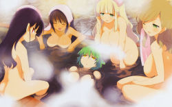 Rule 34 | 10s, 5girls, :d, ;d, adjusting hair, age difference, alternate hairstyle, arm support, armpits, ass, bathing, between legs, bikini tan, black hair, blonde hair, blunt bangs, blush, breast tattoo, breasts, brown hair, censored, censored nipples, closed eyes, convenient censoring, eye contact, eyepatch, flat chest, from side, game cg, green eyes, green hair, hair down, half-closed eyes, hand between legs, happy, haruka (senran kagura), head tilt, highres, hikage (senran kagura), holding, homura (senran kagura), large breasts, long hair, looking at another, looking at viewer, looking back, looking down, looking up, mirai (senran kagura), multiple girls, navel, nude, one eye closed, onsen, open mouth, parted lips, partially submerged, raised eyebrows, red eyes, same-sex bathing, senran kagura, shared bathing, short hair, sideboob, sidelocks, sitting, smile, soaking feet, spread legs, steam, steam censor, tan, tanline, tattoo, thighs, towel, towel on head, very long hair, wading, water, wavy hair, yaegashi nan, yellow eyes, yomi (senran kagura)