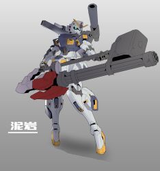 Rule 34 | 1girl, absurdres, armor, autocannon, cannon, gatling gun, gradient background, green eyes, gun, gundam, highres, holding, holding gun, holding weapon, looking to the side, mecha, mudrock gundam, multiple-barrel firearm, power armor, robot, rotary cannon, science fiction, shoulder cannon, solo, standing, v-fin, weapon, zhu fun