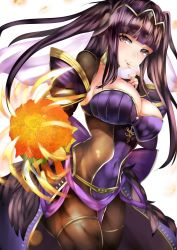 Rule 34 | 1girl, absurdres, black dress, black eyes, black hair, black wedding dress, bouquet, breasts, cleavage, covered navel, dress, female focus, fire emblem, flower, highres, holding, holding bouquet, large breasts, long hair, matching hair/eyes, nintendo, skindentation, smile, solo, tharja (fire emblem), thick thighs, thighlet, thighs, wedding dress