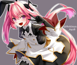 Rule 34 | 1boy, animal ears, artist name, astolfo (fate), astolfo (saber) (fate), astolfo (saber) (third ascension) (fate), black bow, black gloves, black ribbon, blush, bow, bowtie, commentary request, dress, fake animal ears, fate/grand order, fate (series), gloves, grey background, hair bow, hair intakes, hair ornament, hair ribbon, highres, long hair, long sleeves, looking at viewer, maid, male focus, multicolored hair, pink hair, purple eyes, rabbit hair ornament, ribbon, rukinya (nyanko mogumogu), simple background, solo, streaked hair, trap, twintails, white hair