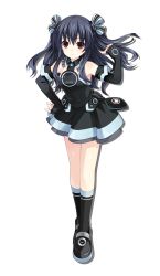 Rule 34 | armpits, bare shoulders, black hair, breasts, collar, dress, gloves, hair ornament, hairclip, highres, long hair, neptune (series), official art, red eyes, shoes, skirt, small breasts, smile, socks, thighs, tsundere, twintails, two side up, uni (neptunia)