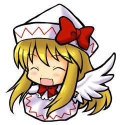 Rule 34 | 1girl, ^ ^, blonde hair, chibi, closed eyes, female focus, hat, lily white, simple background, socha, solo, touhou, white background, wings