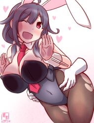 Rule 34 | 1girl, against glass, animal ears, between breasts, black leotard, black pantyhose, blush, breasts, cheek squash, detached collar, fake animal ears, hair flaps, hetero, highleg, highleg leotard, kanon (kurogane knights), kantai collection, large breasts, leotard, low twintails, necktie, one-hour drawing challenge, one eye closed, open mouth, pantyhose, playboy bunny, purple hair, rabbit ears, red eyes, red necktie, sex, sex from behind, strapless, strapless leotard, taigei (kancolle), torn clothes, torn pantyhose, twintails, wrist cuffs