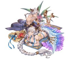 Rule 34 | 10s, 1boy, 1girl, animal ears, armlet, ass, bikini, bracelet, braid, breasts, brother and sister, brown eyes, cleavage, cocktail, cocktail glass, cup, drinking glass, drinking straw, erune, flower, granblue fantasy, hat, heles, heles (summer) (granblue fantasy), high heels, jewelry, large breasts, light purple hair, long hair, looking at viewer, lotion, lying, minaba hideo, official art, on stomach, seruel, shoes, siblings, smile, sun hat, sunscreen, swimsuit, the pose, transparent background, very long hair, white background