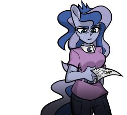 Rule 34 | 1girl, grey hair, hing joeng faa koi (mlp), holding, holding paper, luna (my little pony), multicolored hair, paper, tagme, two-tone hair