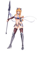 Rule 34 | 1girl, arm armor, armor, bare shoulders, bikini armor, blonde hair, blue eyes, boots, breasts, cleavage, closed mouth, detached sleeves, dot nose, elina (queen&#039;s blade), elina (queen's blade), full body, hair between eyes, high heel boots, high heels, highres, holding, holding polearm, holding weapon, large breasts, leg armor, navel, official art, polearm, queen&#039;s blade, queen&#039;s blade limit break, queen&#039;s blade unlimited, revealing clothes, shadow tracker elina, sidelocks, simple background, sleeves past wrists, solo, spear, standing, stomach, thighhighs, transparent background, weapon