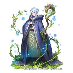 Rule 34 | androgynous, blue cloak, blue hair, brown footwear, cloak, florakinesis, flower, full body, gender request, grass, hand up, holding, holding staff, light blue hair, looking at viewer, mochaabx, official art, othellonia, plant, pointy ears, robe, sidelocks, solo, staff, standing, transparent background, vines, watermark, white background, wide sleeves, wizard