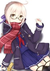 Rule 34 | 1girl, 7 calpis 7, ahoge, artoria pendragon (all), artoria pendragon (fate), black-framed eyewear, blonde hair, braid, commentary request, fate/grand order, fate (series), glasses, highres, holding, holding sword, holding weapon, looking at viewer, mysterious heroine x alter (fate), mysterious heroine x alter (first ascension) (fate), plaid, plaid scarf, red scarf, saber (fate), scarf, school uniform, semi-rimless eyewear, skirt, solo, sword, thighhighs, under-rim eyewear, weapon, yellow eyes