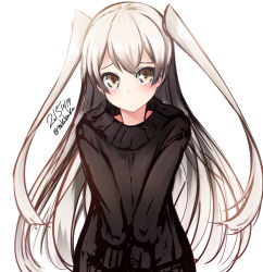 Rule 34 | 10s, 1girl, amatsukaze (kancolle), bad id, bad pixiv id, brown eyes, kantai collection, long hair, nekobaka, silver hair, simple background, solo, sweater, two side up, white background