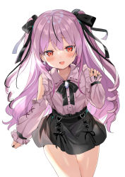Rule 34 | 1girl, alternate costume, alternate hair color, alternate hairstyle, blush, casual, commentary request, earrings, highres, hololive, jewelry, looking at viewer, nail polish, open mouth, red eyes, satoupote, simple background, solo, thighs, uruha rushia, virtual youtuber, white background