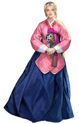 Rule 34 | 1girl, alpha transparency, artist request, blonde hair, blue eyes, chaos online, full body, hanbok, highres, irea, korean clothes, looking at viewer, official art, parted lips, solo, transparent background