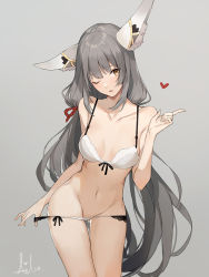 Rule 34 | 1girl, aiko (kanl), animal ears, bad id, bad pixiv id, bare arms, bare shoulders, bow, bow bra, bra, breasts, collarbone, contrapposto, cowboy shot, gluteal fold, grey background, grey hair, hand up, heart, highres, index finger raised, long hair, medium breasts, navel, nia (blade) (xenoblade), nia (xenoblade), nintendo, niyah, one eye closed, panties, panty pull, pulled by self, simple background, spoilers, standing, thigh gap, underwear, white bra, white panties, xenoblade chronicles (series), xenoblade chronicles 2
