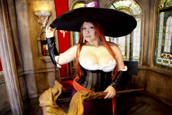 Rule 34 | 1girl, asian, breasts, chouzuki maryou, cosplay, dragon&#039;s crown, hat, hip focus, large breasts, photo (medium), plump, red hair, solo, witch, sorceress (dragon&#039;s crown), sorceress (dragon&#039;s crown) (cosplay), staff, stained glass, thick thighs, thighs, wide hips, witch hat
