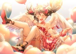 Rule 34 | 1girl, angel wings, arm ribbon, artist name, artist request, balloon, bare shoulders, black footwear, black hair, blush, bow, breasts, cleavage, closed eyes, collarbone, cross-laced clothes, cross-laced dress, dress, earrings, female focus, full body, hair bow, hair ornament, hairclip, heart, heart earrings, heart hair ornament, heart necklace, high heels, highres, hoshisakura (starblossom), jewelry, looking at viewer, love live!, love live! school idol festival, love live! school idol festival all stars, love live! school idol project, necklace, open mouth, parted lips, pink bow, pink dress, pink wrist cuffs, ribbon, shoes, short hair, skirt, small breasts, smile, solo, star (symbol), star hair ornament, striped clothes, striped skirt, thighhighs, tiara, twintails, white thighhighs, white wings, wings, wrist cuffs, x hair ornament, yazawa nico