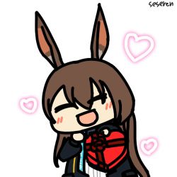 Rule 34 | 1girl, amiya (arknights), animal ears, animated, animated gif, arknights, candy, chocolate, chocolate heart, closed eyes, food, happy, heart, lowres, open mouth, seseren, twitching, valentine chocolate