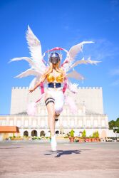 angel angel_girl angewomon angewomon_(cosplay) digimon digimon_(creature) head_wings long_hair mask photo_(medium) real_life wings