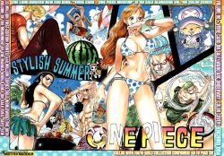 Rule 34 | 2girls, 6+boys, abs, back, barbecue, bare arms, bare shoulders, beach, bikini, black hair, blonde hair, blue hair, bracelet, breasts, brook (one piece), butt crack, cloud, curvy, food, franky (one piece), fruit, green hair, hip focus, jewelry, large breasts, legs, long hair, monkey d. luffy, multiple boys, multiple girls, nami (one piece), navel, nico robin, ocean, oda eiichirou, official art, one piece, orange hair, outdoors, reindeer, roronoa zoro, sand, sanji (one piece), scar, short hair, skeleton, sky, stomach, sunglasses, swimsuit, thick thighs, thighs, tongue, tongue out, tony tony chopper, usopp, watermelon