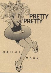 Rule 34 | 1990s (style), bishoujo senshi sailor moon, chibi usa, child, monochrome, pool float, swimsuit, twintails