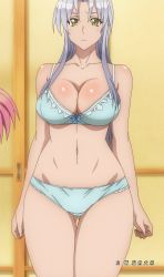 Rule 34 | 1girl, absurdres, blush, bra, breasts, cleavage, curvy, female focus, green eyes, highres, huge breasts, kiba mikoto, large breasts, long hair, looking at viewer, navel, panties, screencap, silver hair, solo, standing, stitched, thick thighs, thighs, third-party edit, triage x, underwear, wide hips