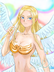 Rule 34 | absurdres, angel, angewomon, blonde hair, blue eyes, digimon, highres, multiple wings, smile, wings