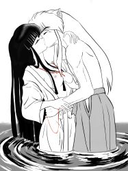 absurdres grabbing_another&#039;s_breast grabbing highres imminent_penetration inuyasha_(character) kikyou_(inuyasha) kiss manga