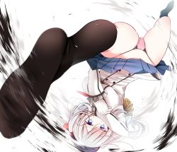 Rule 34 | 10s, 1girl, beret, black hat, black socks, blue eyes, blush, breasts, bright pupils, buttons, double-breasted, epaulettes, feet, foreshortening, frilled sleeves, frills, hair ribbon, hat, highres, kantai collection, kashima (kancolle), kneehighs, large breasts, legs apart, long hair, long sleeves, looking at viewer, medium breasts, military, military uniform, miniskirt, no shoes, oouso, panties, pantyshot, pink panties, pleated skirt, red ribbon, ribbon, simple background, skirt, socks, soles, solo, spinning bird kick, street fighter, tareme, thighs, underwear, uniform, upside-down, upskirt, white background, white hair