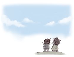 Rule 34 | 1boy, 1girl, arms up, artist self-insert, blue sky, cloud, comic, day, closed eyes, inoue jun&#039;ichi, keuma, lowres, monochrome, original, ponytail, real life insert, silent comic, sky, special, spot color, yue (chinese wife diary)