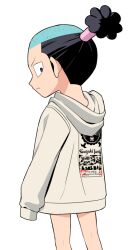 Rule 34 | 1boy, aged down, alternate costume, black eyes, black hair, chibi, closed mouth, commentary request, hasami (hasami25), high ponytail, hood, hood down, kouzuki momonosuke, long sleeves, male focus, one piece, ponytail, simple background, solo, standing, white background