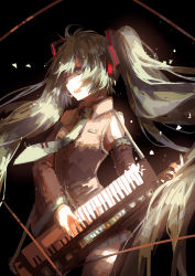 Rule 34 | 1girl, absurdres, bad id, bad pixiv id, detached sleeves, green eyes, green hair, hatsune miku, headset, highres, instrument, keytar, long hair, matching hair/eyes, necktie, open mouth, prophet chu, prophet heart, skirt, solo, thighhighs, twintails, very long hair, vocaloid