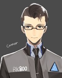 Rule 34 | 1boy, bespectacled, brown eyes, brown hair, byakuya0315, character name, connor (detroit), detroit: become human, glasses, hair slicked back, jacket, male focus, necktie, short hair, solo