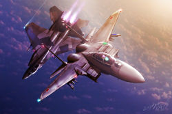 Rule 34 | 2boys, afterburner, aircraft, airplane, cloud, commentary request, contrail, f-15, f-15 eagle, fighter jet, flying, from above, japan air self-defense force, japan self-defense force, jet, military, military vehicle, missile, multiple boys, original, pilot, realistic, signature, tokyo tobimono gakkai, vehicle focus, zephyr164