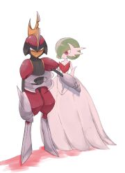 arm_blade bad_id bad_twitter_id bisharp bob_cut colored_skin creatures_(company) dress elbow_gloves fake_horns g2g game_freak gardevoir gen_3_pokemon gen_5_pokemon gloves green_hair hair_over_one_eye helmet horned_helmet horns mega_gardevoir mega_pokemon nintendo pink_eyes pokemon pokemon_(creature) simple_background weapon white_background white_dress white_gloves white_skin