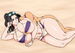 Rule 34 | 1boy, 1girl, black hair, blush, breasts, censored, cleavage, highres, huge breasts, large breasts, long hair, mosaic censoring, naruho, nico robin, nude, one piece, open mouth, sweat, vaginal