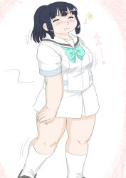 Rule 34 | 1girl, black hair, blush, breasts, closed eyes, fat, itou yukino, medium breasts, plump, real drive, smile, solo, standing