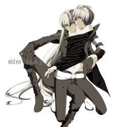 Rule 34 | 00s, 2boys, bad id, bad pixiv id, belphegor (reborn), belt, clothes lift, grey hair, katekyo hitman reborn!, long hair, lowres, male focus, misteor, multicolored hair, multiple boys, navel, off shoulder, shirt, shirt lift, short hair, simple background, striped clothes, striped shirt, superbi squalo, two-tone hair, varia, white background, white hair, yaoi