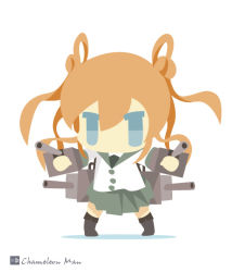 Rule 34 | 10s, 1girl, abukuma (kancolle), bad id, bad pixiv id, blue eyes, chameleon man (three), chibi, flat color, kantai collection, no lineart, orange hair, short hair, solo, twintails, white background