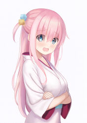 Rule 34 | 1girl, absurdres, arms under breasts, blue eyes, blush, bocchi the rock!, crossed arms, cube hair ornament, gotoh hitori, hair ornament, highres, hoshimi tooni, japanese clothes, long hair, long sleeves, looking at viewer, one side up, open mouth, pink hair, solo, sweat, very long hair, wavy mouth
